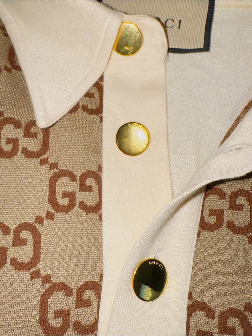 Gucci Beige and Brown GG Logo Polo Shirt
